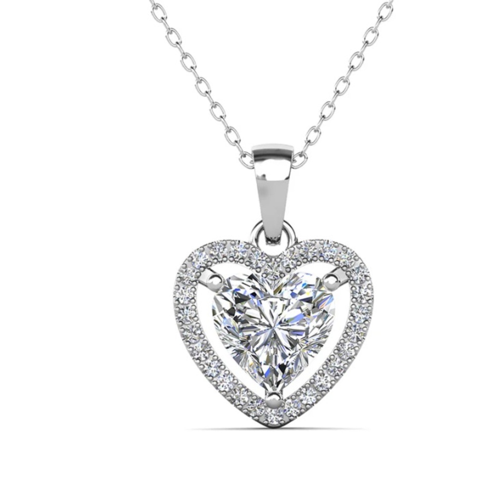 🤍New Cate & Chloe Amora 18k White Gold Plated Halo Heart Pendant Necklace🤍